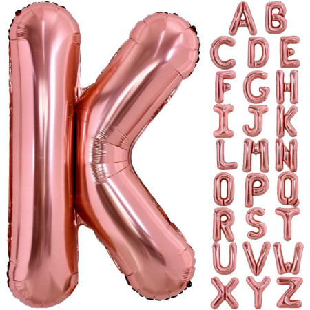 Balon Folie Metalizata Litera K, Cyrax, 40 cm, Umflati cu Heliu sau Aer, Ambalaj Individual, Pai inclus, Rose Gold