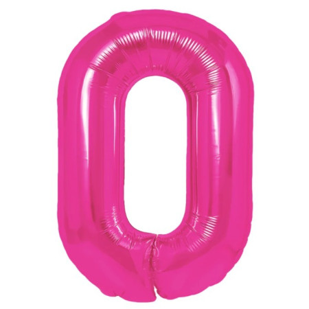 Balon din Folie Metalizata Cyrax, Figurina Cifra, Tema Aniversare 40 cm, Ambalaj Individual, Pai inclus, Umflare cu Aer sau Heliu, Roz, Cifra 0