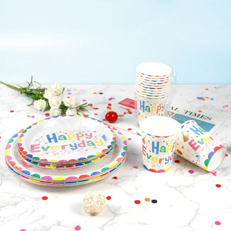 Set 10 Pahare de Carton, Cyrax, Model Happy Everyday, 13 x 7 x 5 cm, Multicolor