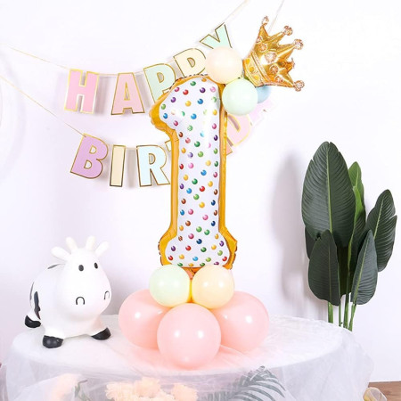 Balon din Folie Metalizata Cyrax, Figurina Cifra, Model Candy, Tema Aniversare 100 cm, Ambalaj Individual, Pai inclus, Umflare cu Aer sau Heliu, Multicolor, Cifra 1