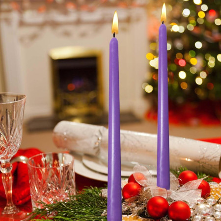 Set 4 Lumanari,  pentru Suport de Masa, Fara Miros si Fum, din Parafina, 2.2 x 25 cm, Mov