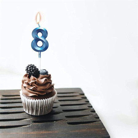 Lumanare Cifra 8, Cyrax, Model Diamond, 5 x 3.4 cm, Albastru