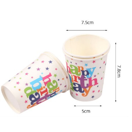 Set 6 Pahare, Cyrax, Imprimeu Happy Birthday, din Carton, 7.5 x 7.8 cm, Multicolor