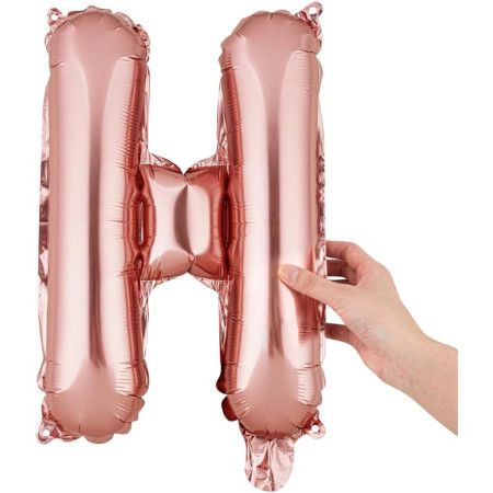 Balon Folie Metalizata Litera H, Cyrax, 40 cm, Umflati cu Heliu sau Aer, Ambalaj Individual, Pai inclus, Rose Gold