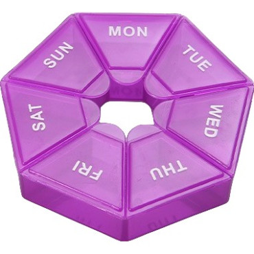 Cutie separator medicamente cu zilele saptamanii,  Plastic, 7 compartimente, Mov