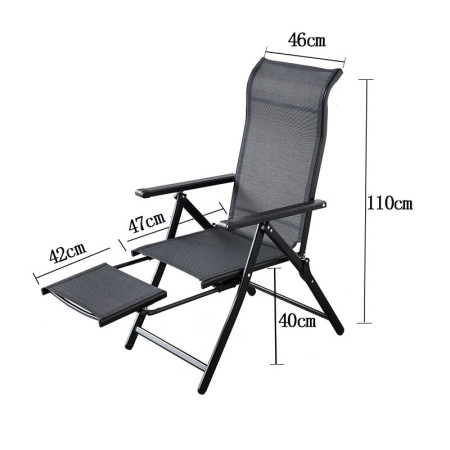 Scaun 2in1 de Gradina,  Sezlong, Suport Picioare, Pliabil, Cadru Metalic, Impermeabil, 47 x 110 x 46 cm, Negru