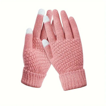 Manusi de Dama,  Functie Touchscreen (ecran tactil), Material Acril Tricotat, Manseta Elastica, Interior Catifelat, Marime Universala, Roz