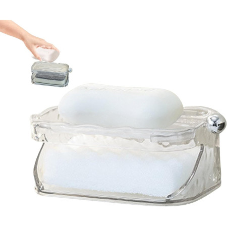 Savoniera Dubla,  2 Straturi, Instalare fara Perforare, Agatatoare Burete, 13.5 x 8.5 x 6 cm, Transparent