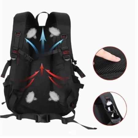 Rucsac Multifunctional de Alpinism,  Capacitate 36-55 L, de Calatorie, Impermeabil, Slot USB Incarcare Telefon, Bretele Reglabile, 52 x 34 x 19 cm, Negru