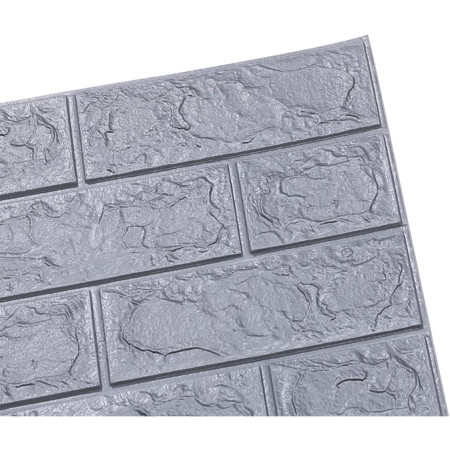 Set 10 Placi Tapet 3D,  70 x 77 cm, Grosime 3 mm, din Polietilena, Model Caramida, Suprafata acoperita 5.3 mp, Argintiu