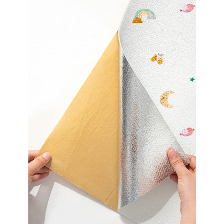 Rola Autoadeziva pentru Perete,  din Panza, 10 m, Rezistenta la Umezeala, 2.5 mm Grosime, Model Girafa si Elefant, Multicolor