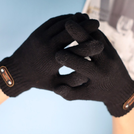 Manusi de Barbat,  Model Tricotat, Functie Touchscreen (ecran tactil), Material Acril, Manseta Elastica, Interior Catifelat, Marime Universala, Negru