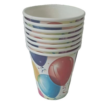 Set 10 Pahare, Cyrax, Imprimeu cu Baloane, din Carton, 250 ml, 7.5 x 8.5 x 5.2 cm, Multicolor