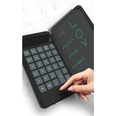 Calculator de Mana Reincarcabil cu Tabla de Scris,  Calculator Portabil, Ecran LCD, Afisaj cu 12 Cifre, Ecran de 15 cm, Culoare Negru