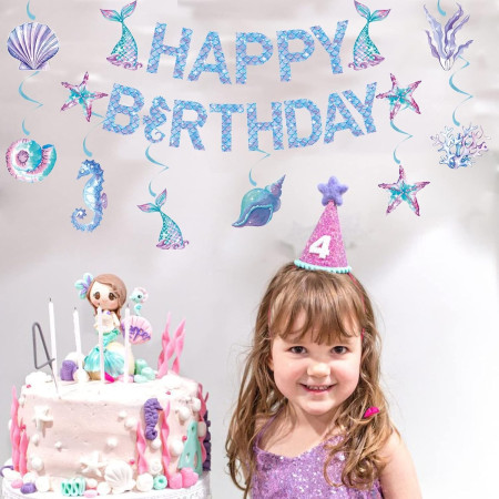 Banner Happy Birthday Sirena, Cyrax, Colectia Mermaid, 17 Piese, Multicolor