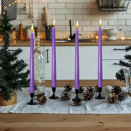Set 4 Lumanari,  pentru Suport de Masa, Fara Miros si Fum, din Parafina, 2.2 x 25 cm, Mov