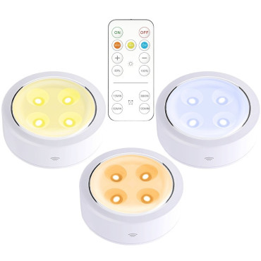 Set de 3 Lampi Led  Fara Fir, Cu Baterii, 3 Culori de Lumina, cu Telecomanda, din Plastic, Alb
