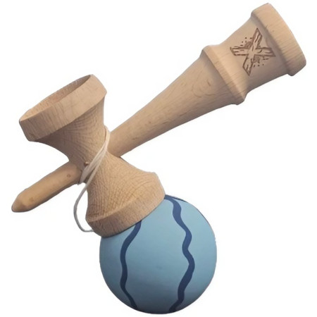 Kendama X Originala, Profesionala, Cyrax, Rubber Grip, din Lemn, 18 cm, Albastru deschis