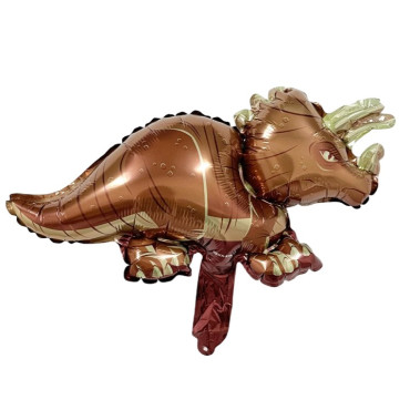 Balon din Folie Metalizata, Cyrax, Mini Figurine Dinozauri, Model Triceratops, Tematica Aniversare, 47x32 cm, Ambalaj Individual, Pai Inclus, Umflare cu Aer sau Heliu, Multicolor