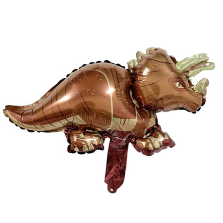 Balon din Folie Metalizata, Cyrax, Mini Figurine Dinozauri, Model Triceratops, Tematica Aniversare, 47x32 cm, Ambalaj Individual, Pai Inclus, Umflare cu Aer sau Heliu, Multicolor