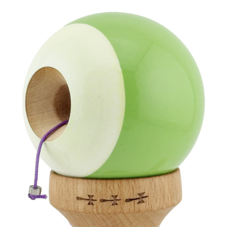 Kendama X Originala, Profesionala, Cyrax, Big Cups V2, Super Sticky cu Cupe Mari, din lemn 18 cm, Rulment Metalic cu Ata 55 cm, Verde deschis/Alb