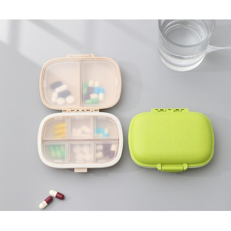 Organizator medicamente, Plastic, 8 compartimente, 0.1 L, Verde,  11 x 7 cm