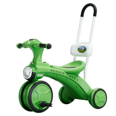 Tricicleta pentru copii Cyrax, pedalare, impingere, lumini si sunete, pedale antiderapante, material dur, cos depozitare, varsta peste 18 luni, 80x40x52 cm, verde
