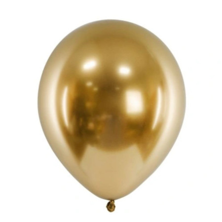 Set 10 Baloane din Latex Chrome, Cyrax, Model Party, 13 cm, Gold, 1 g