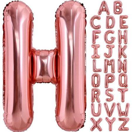 Balon Folie Metalizata Litera H, Cyrax, 80 cm, Umflati cu Heliu sau Aer, Ambalaj Individual, Pai inclus, Rose Gold