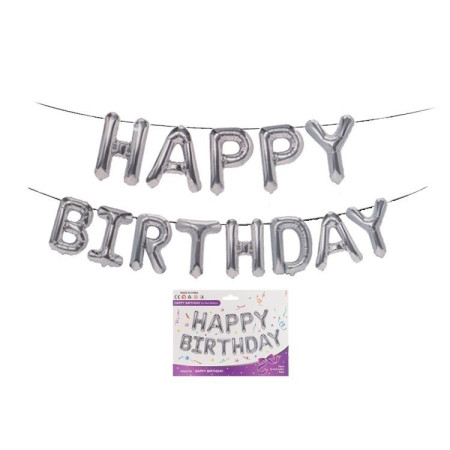 Set baloane folie Cyrax, Happy Birthday, 40 cm, argintiu