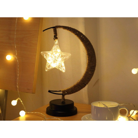 Lampa veghe  semi-luna cu stea din sticla, led, 28x15 cm, alb cald