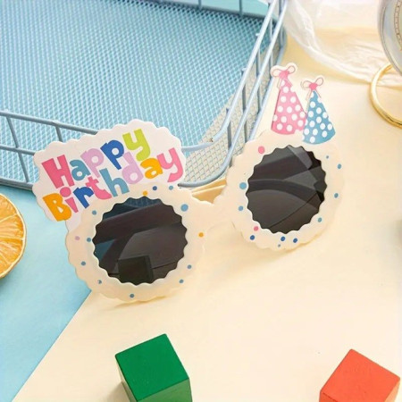 Ochelari Decorativi, Cyrax, pentru Petrecere, din ABS, Unisex, Model Happy Birthday, 13.5 x 8.5 cm, Bej