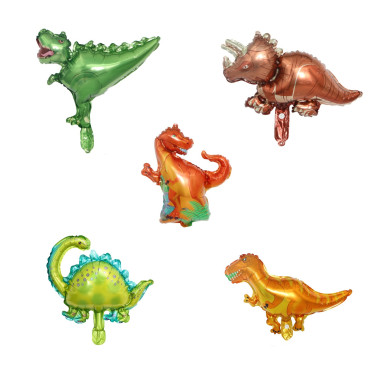 Set 5 Baloane Folie Metalizata, Cyrax, Figurine Dinozauri, 30 cm, Ambalaj Individual, Pai inclus, Umflare cu Aer sau Heliu, Multicolor