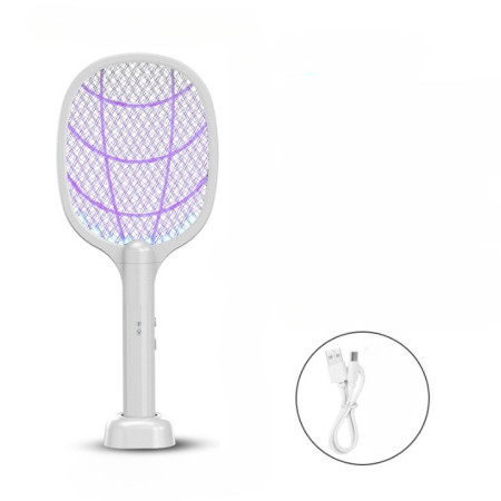 Lampa Electrica Impotriva Tantarilor,  42.5 x 18 x 7.5 cm, Reincarcabila cu Cablu USB Inclus, Plasa din Aluminum, Alb