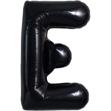 Balon Folie Metalizata Litera E, Cyrax, 40 cm, Umflati cu Heliu sau Aer, Ambalaj Individual, Pai inclus, Negru