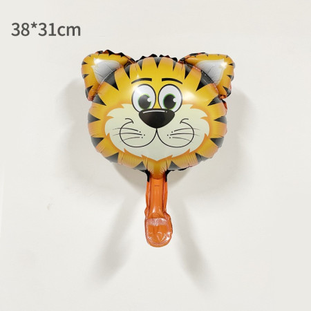 Balon din Folie Metalizata, Cyrax, Mini Figurine Animalute, Model Tigru, Tematica Aniversare, 38x31 cm, Ambalaj Individual, Pai Inclus, Umflare cu Aer sau Heliu, Multicolor