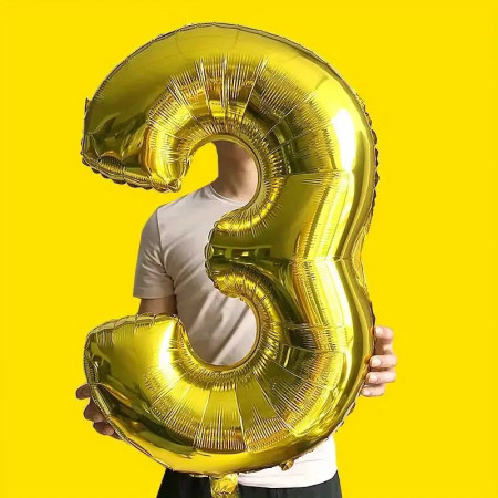 Balon din Folie Cyrax, Cifra 3, 81 cm, Pentru Aer sau Heliu, Auriu
