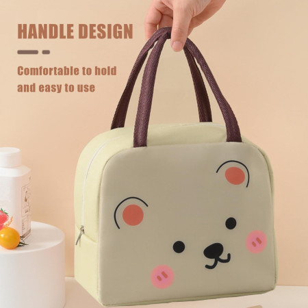 Geantă Frigorifică, Cyrax, cu Desene Animat, Portabilă pentru Copii, de Prânz, din Pânză Oxford, 22x14x19 cm, Model Ursulet, Bej